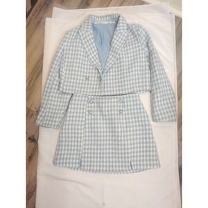 Cicy Bell Blue Houndstooth Cropped Blazer and Mini Skirt Set Size L M9J584